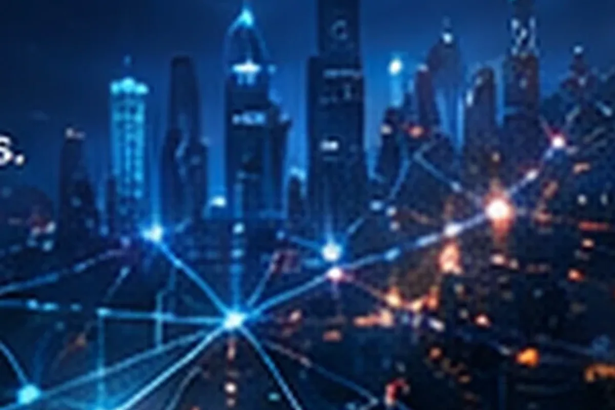 A connected city visualized as an intelligent network of urban services and territories.